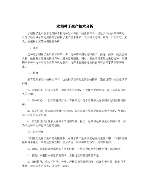 水稻种子生产技术分析