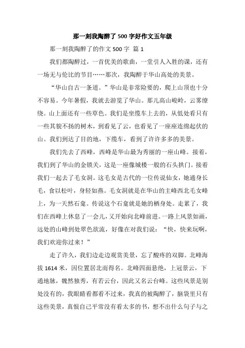 那一刻我陶醉了500字好作文五年级