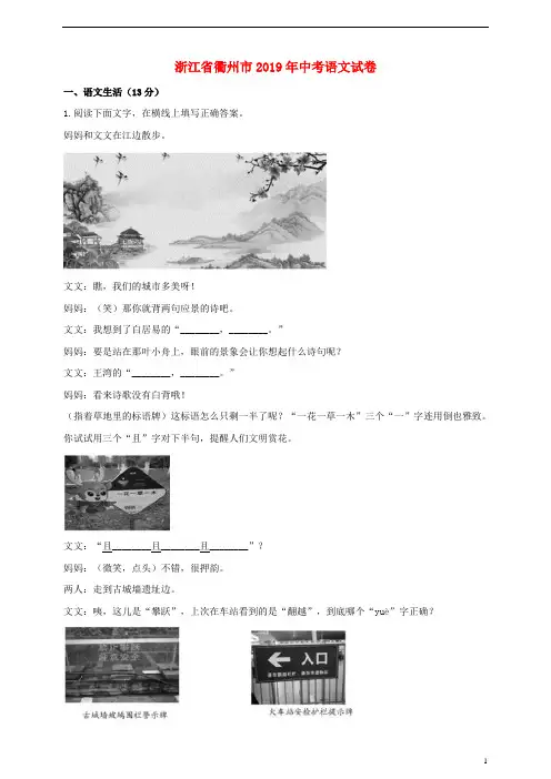 浙江省衢州市2019年中考语文真题试题(含解析)