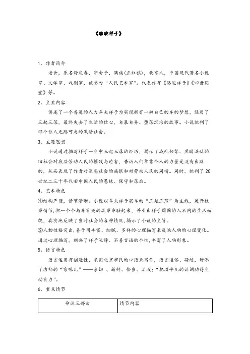 中考语文复习：《骆驼祥子》 知识点梳理