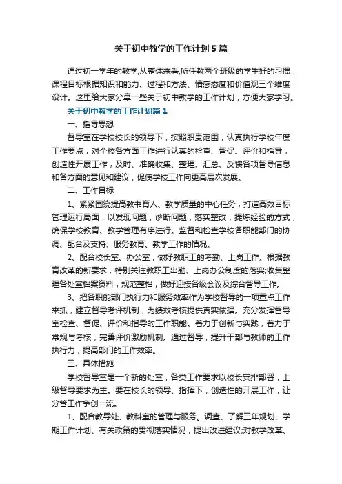 关于初中教学的工作计划5篇