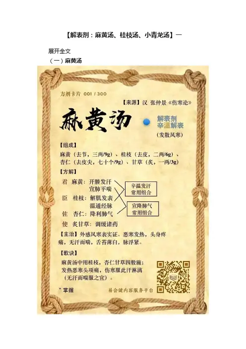 【解表剂：麻黄汤、桂枝汤、小青龙汤】一