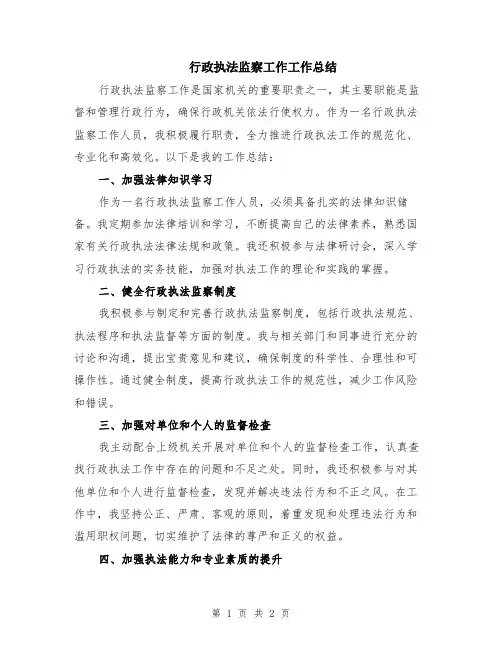 行政执法监察工作工作总结