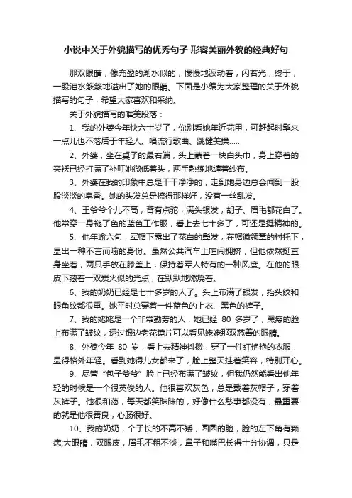 小说中关于外貌描写的优秀句子形容美丽外貌的经典好句