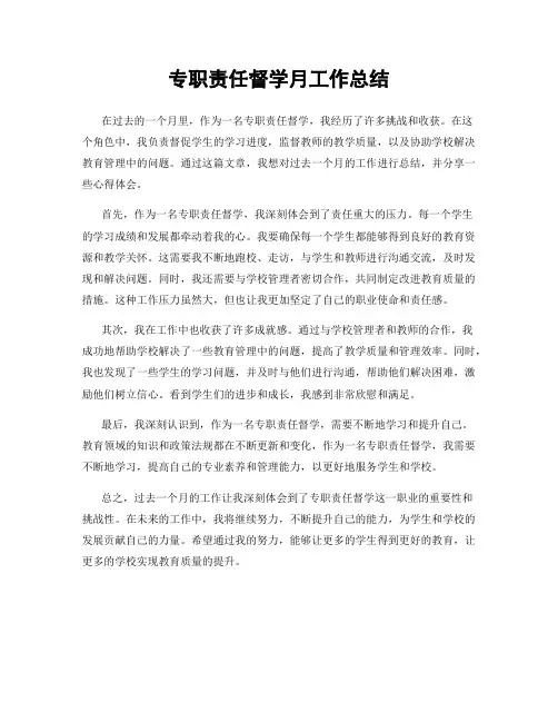 专职责任督学月工作总结