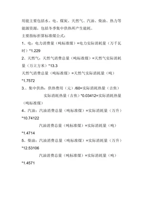 标煤换算附表