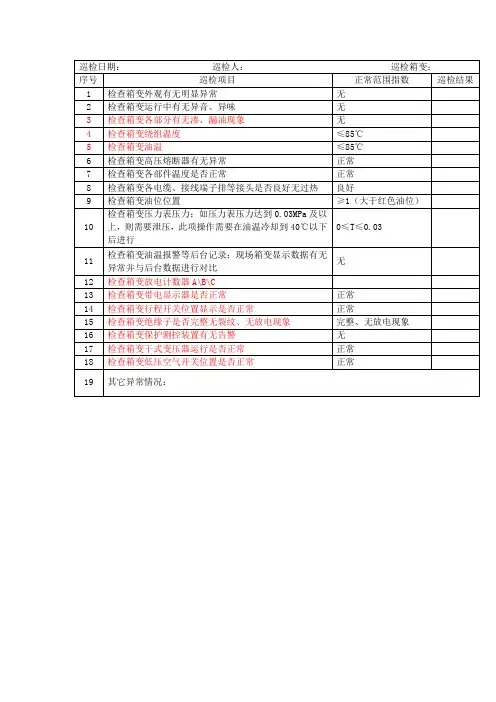 箱式变压器巡检表(油变)