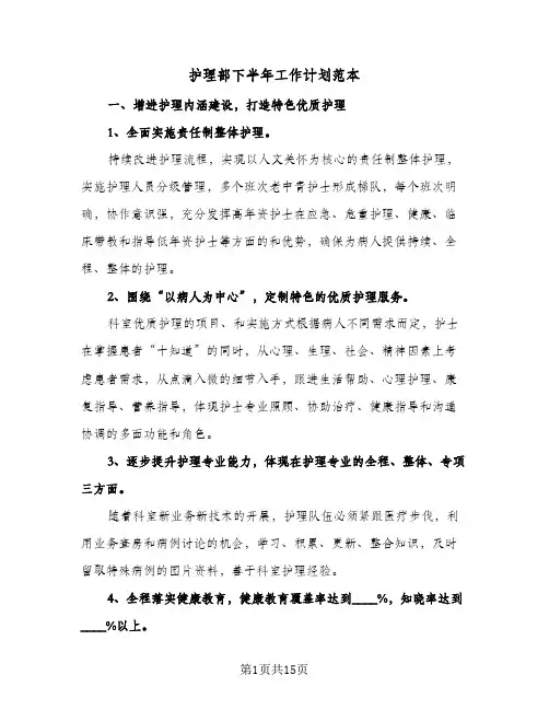 2024年护理部下半年工作计划范本（4篇）