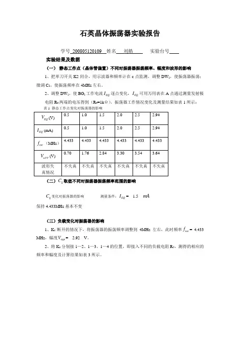 高频实验报告_石英晶体振荡器实验报告