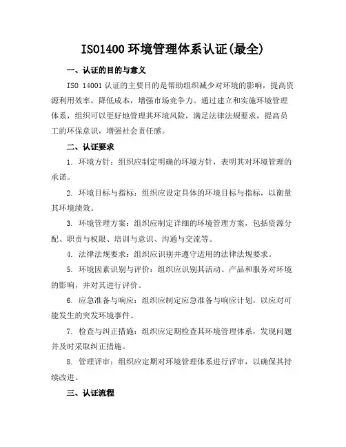 ISO1400环境管理体系认证(最全)