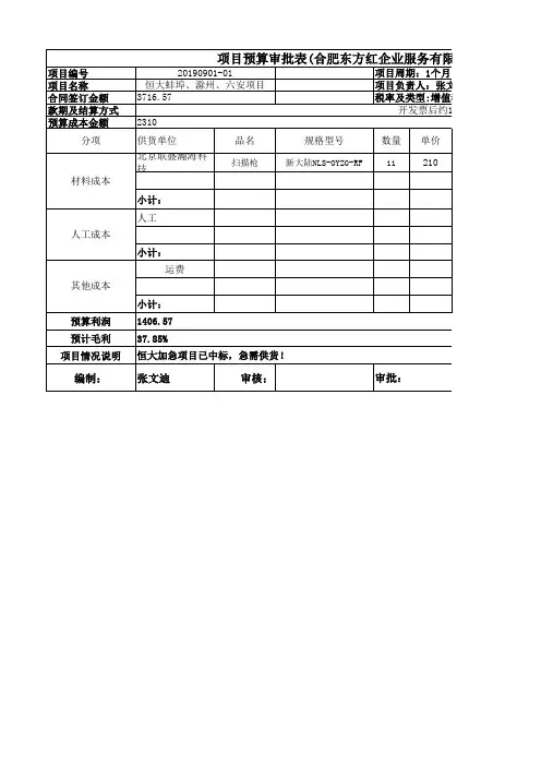 项目预算审批表excel模板