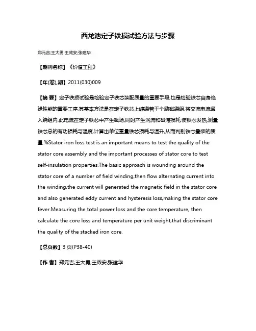 西龙池定子铁损试验方法与步骤