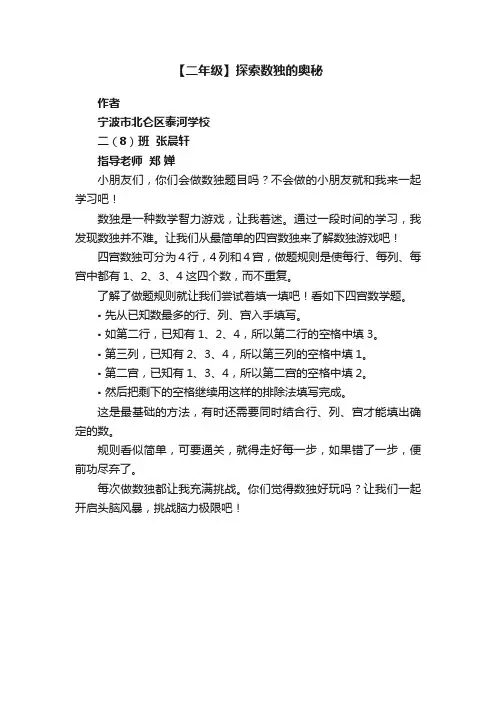 【二年级】探索数独的奥秘