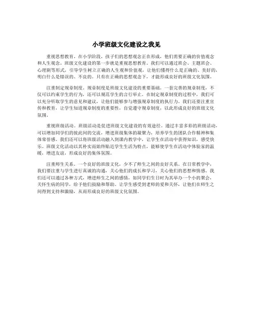 小学班级文化建设之我见