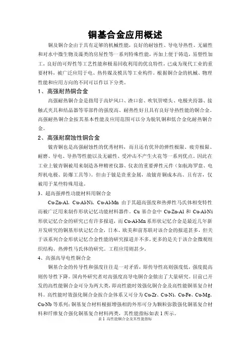 铜基合金应用概述