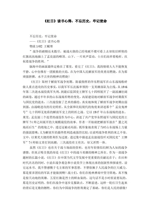 《红日》读书心得：不忘历史,牢记使命