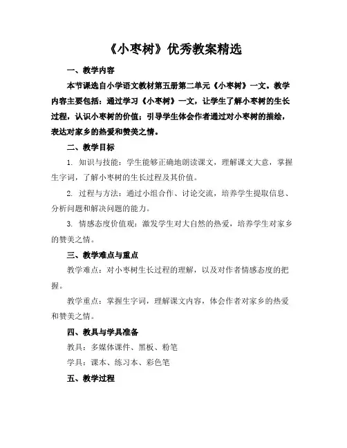 《小枣树》优秀教案精选