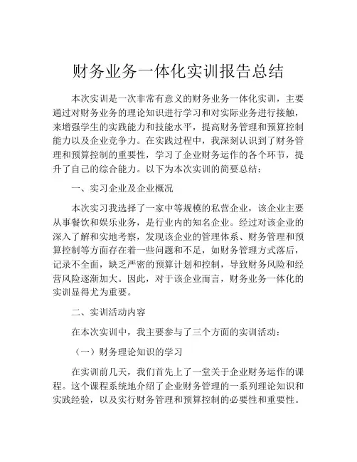 财务业务一体化实训报告总结