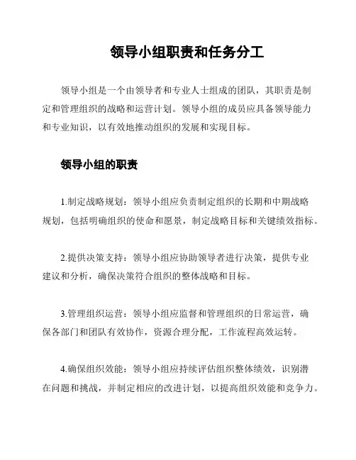 领导小组职责和任务分工