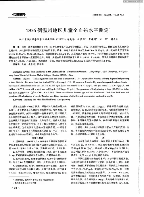 2956例温州地区儿童全血铅水平测定
