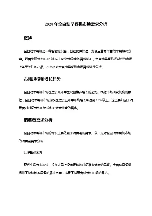 2024年全自动早餐机市场需求分析