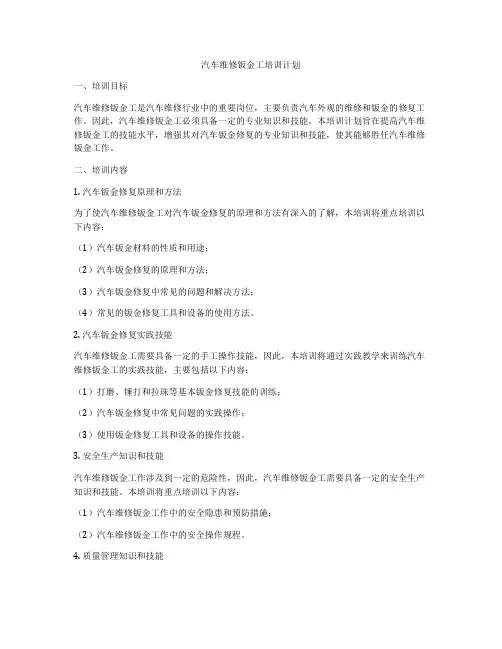 汽车维修钣金工培训计划