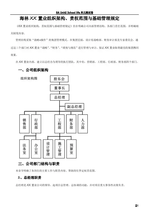 小型房地产公司组织架构、职责范围与管理制度v8.0