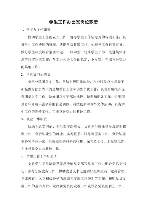 学生办公室岗位职责