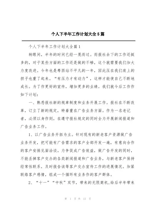 个人下半年工作计划大全5篇