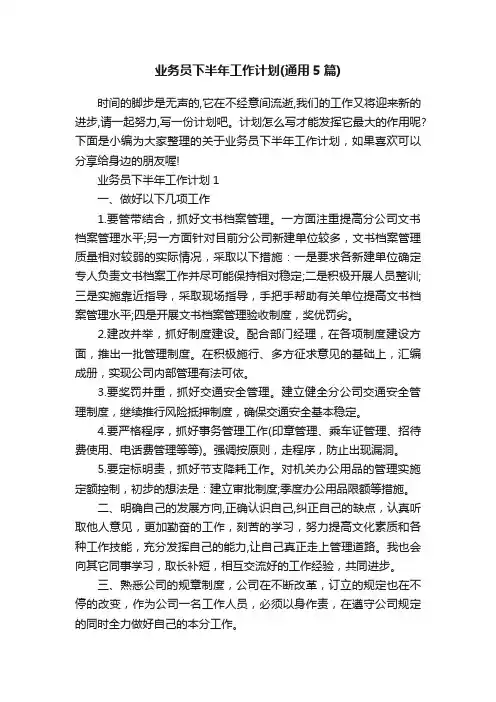业务员下半年工作计划（通用5篇）