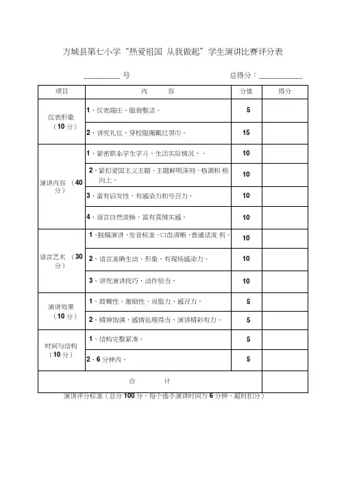 小学生演讲比赛评分表
