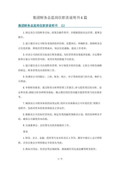 集团财务总监岗位职责说明书6篇
