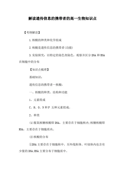 解读遗传信息的携带者的高一生物知识点