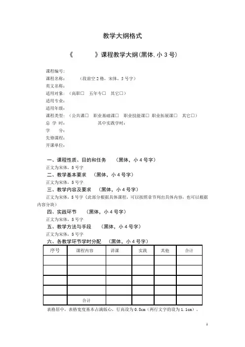 教学大纲格式