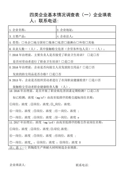 四类企业基本情况调查表一企业填表人联系电话