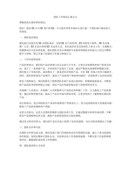 团队工作情况汇报公文