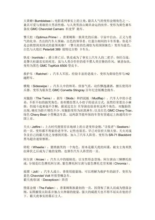变形金刚所有角色介绍