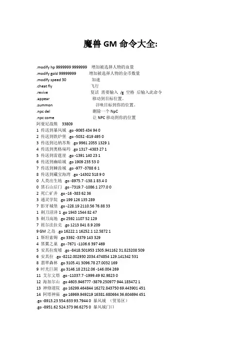魔兽GM命令大全