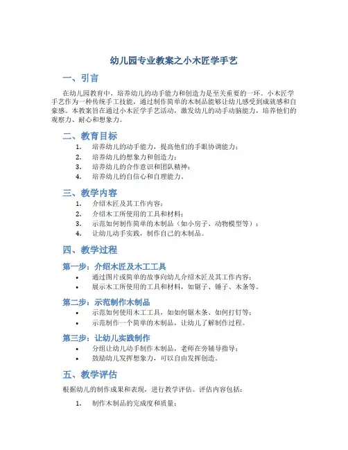 幼儿园专业教案之小木匠学手艺