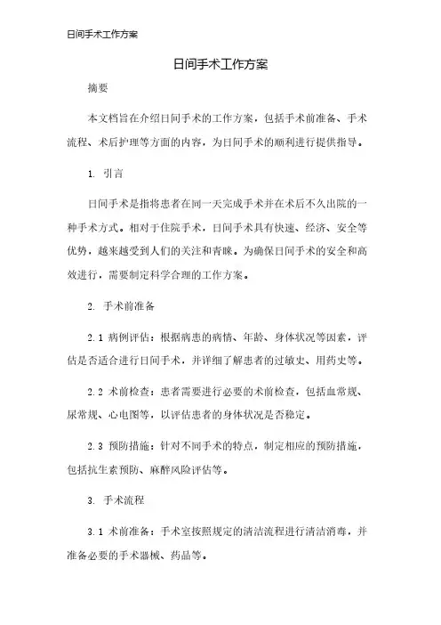 日间手术工作方案