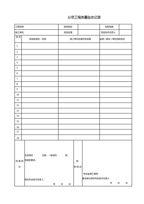 房屋建筑验收表格