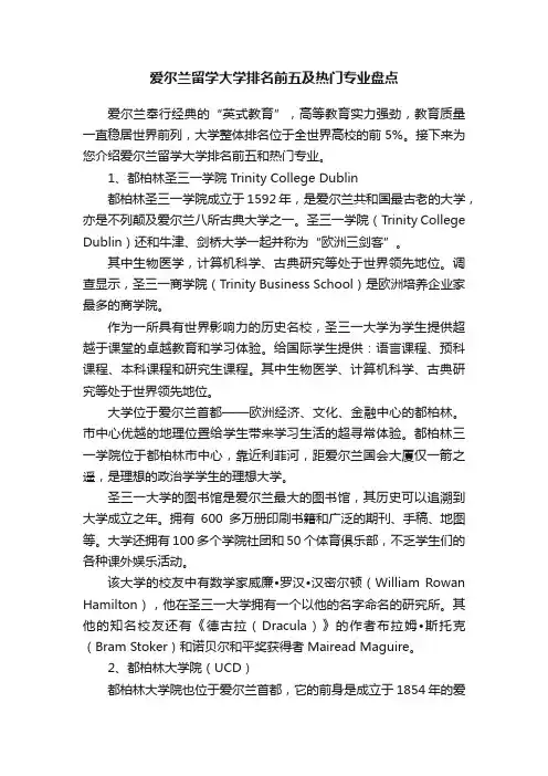爱尔兰留学大学排名前五及热门专业盘点