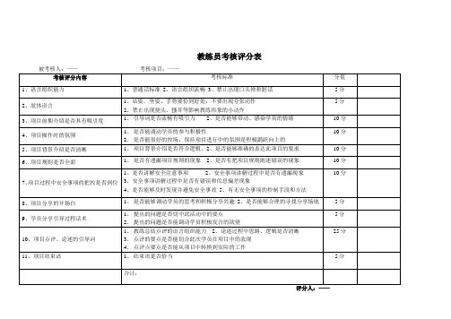 教练考核评分表