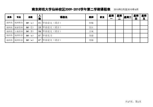 南京师范大学仙林校区2009-2010学年第二学期课程表