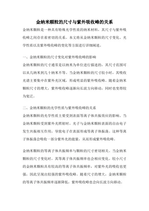 金纳米颗粒的尺寸与紫外吸收峰的关系