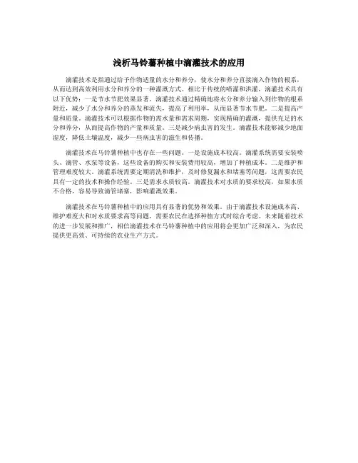 浅析马铃薯种植中滴灌技术的应用