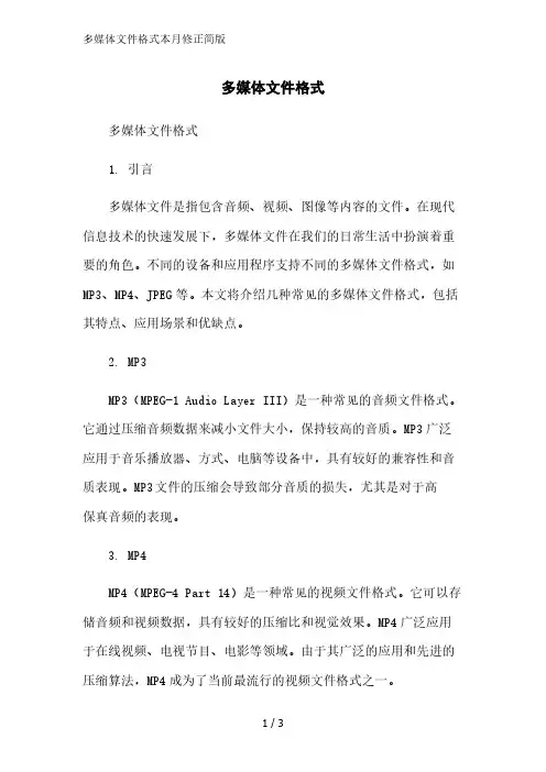 多媒体文件格式2023简版