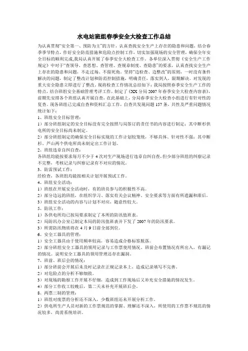 水电站班组春季安全大检查工作总结