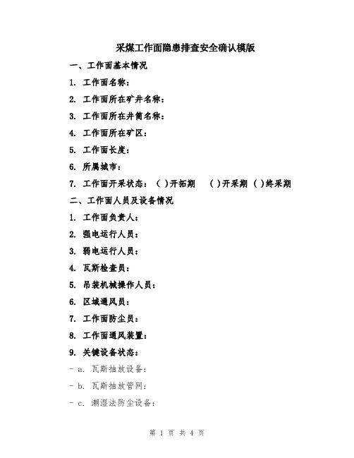 采煤工作面隐患排查安全确认模版