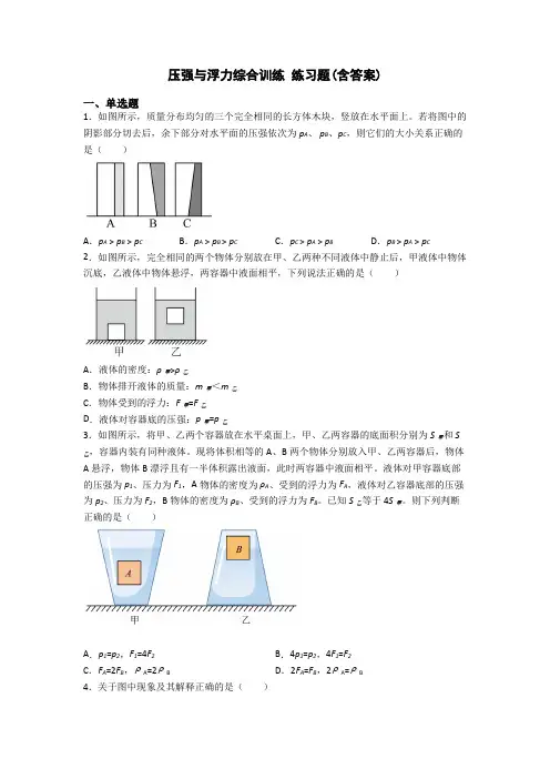 压强与浮力综合训练 练习题(含答案)
